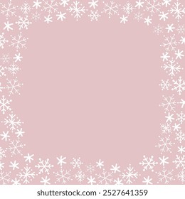 Snowflake Square Frame. Winter Holiday Background. Christmas Greeting Card Template. Free Space for Your Text. Vector Illustration on Pink Background