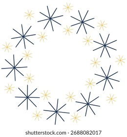 Snowflake or star circular frame on white background. Elegant circular frame made of delicate snowflakes or star on a white background, ideal for winter greeting cards or festive designs.