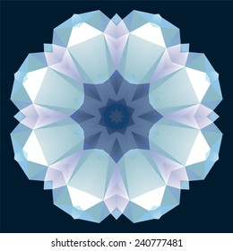 Snowflake star crystal ornament. Vector snowflake. Blue garland for winter decoration. Stained glass imitation
