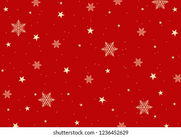Snowflake and star on red background luxury style for Merry Christmas and Happy New Year. Vector illustration 