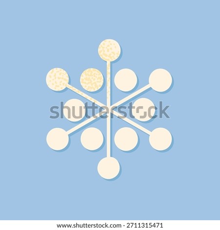 Snowflake and star shapes on blue background. Flat vector illustration. Retro Christmas snowflakes geometric snow crystals for New Year holiday decoration winter season and Christmas