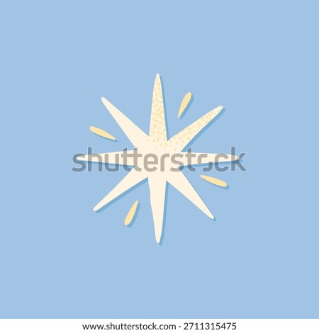 Snowflake and star shapes on blue background. Flat vector illustration. Retro Christmas snowflakes geometric snow crystals for New Year holiday decoration winter season and Christmas