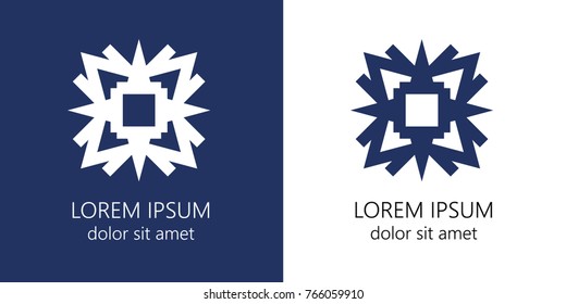 Snowflake or star in white and blue versions. Vector set