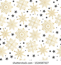 Snowflake and star winter pattern. Golden vector illustration.