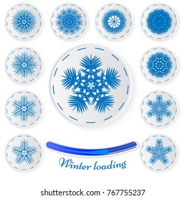 Snowflake stickers.Vector set of paper snowflakes. Paper icons for your winter design. Winter loading concept, develops small motor skills in children