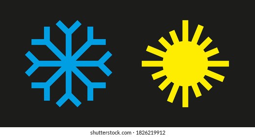 Snowflake and sun cold and hot icy and sunny warm flat minimalist icons
