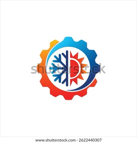 Snowflake and sun gear logo for HVAC system, eco nature heat plumbing option, plumber logo