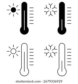 Snowflake and sun icon symbol. Temperature icon, Thermometer, Snowflake and sun icon symbol. Snowflake and fire, flame air temperature, weather, symbol. Heating and cooling sign. Vector illustration.