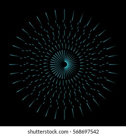 snowflake or sun rays - cyan on black - vector