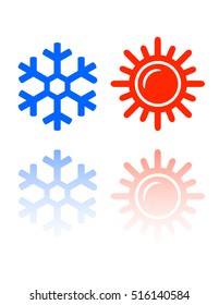 snowflake and sun two isolated icon symbols set