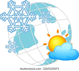 Snowflake and sunny weather icon illustration