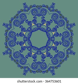 snowflake from swirls on a dark blue background, round