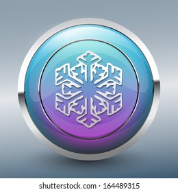 Snowflake symbol icon on glossy button.