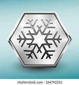 Snowflake symbol icon on hexagon silver button.