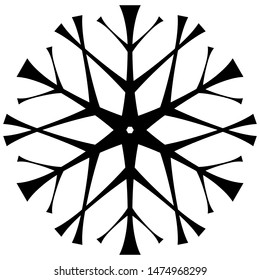 Snowflake symbol for logo. Stylized snowflake in hand drawing style. Isolated on white background black. Snow silhouette for design on winter themes.