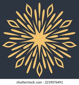 Mandala de cristal simétrico copo de nieve, icono de flor de estrella única, ilustración vectorial para diseño decorativo