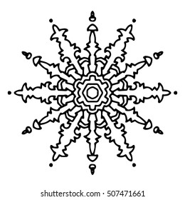 a snowflake symmetrical hand-painted to create  patterns, wrapping paper, invitations, backgrounds, greeting cards, t-shirts black on the white background