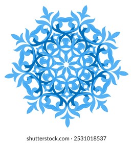 Plantilla del copo de nieve. Icono de copo de nieve. Copo de nieve azul. Invierno de nieve. Elemento de diseño de tarjeta de felicitación de feliz Navidad y feliz año nuevo. Ilustración vectorial aislada en blanco. Fondo de invierno
