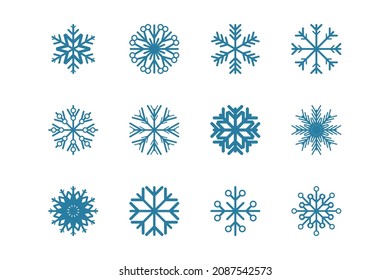 Plantillas de copos de nieve. Azul. Imagen vectorial. Decoración navideña