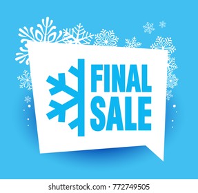 Snowflake with a text FINAL SALE. Banner design on a blue background. Vector illustration. 