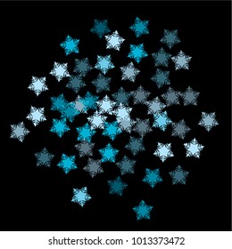 Snowflake texture consists of isolated elements, with black back. Stylish, consist of beautiful elements in snowflake texture. Can be used as print, wallpaper, cards, poster, logo, background