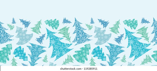 Snowflake Textured Christmas Trees Horizontal Seamless Pattern Border