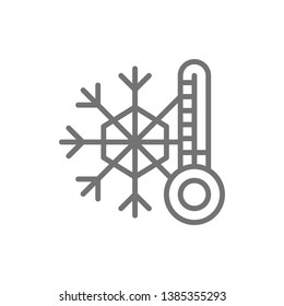 Snowflake with a thermometer, low temperature, frost line icon.