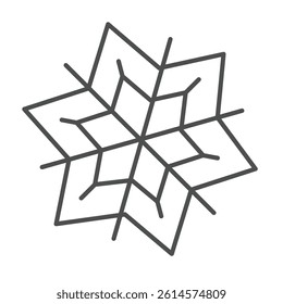 Snowflake thin line icon, happy christmas concept. Vector graphics. Polygonal snowflake shape, snow sign on white background, linear style icon for mobile or web design