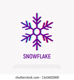 Snowflake thin line icon. Modern vector illustration, symbol of CHristmas and New Year.