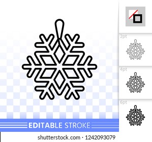 Snowflake thin line icon. Outline sign of christmas tree toy. Hanging Bauble linear pictogram different stroke width. Simple vector transparent symbol. Snow flake editable stroke icon without fill