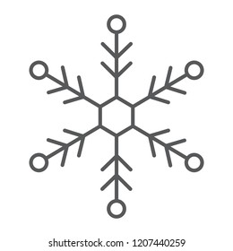 Snowflake thin line icon, snow and winter, frost sign, vector graphics, a linear pattern on a white background, eps 10.