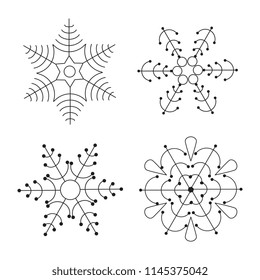 Snowflake thin line icons isolated on white background. Snow flake elements for winter design and decoration. Refrigerator vector symbols or logo