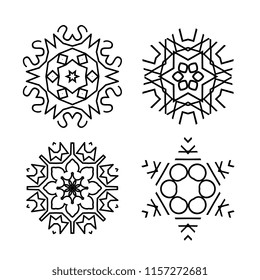 Snowflake thin line icons isolated on white background. Snow flake elements for winter design and decoration. Refrigerator vector symbols or logo
