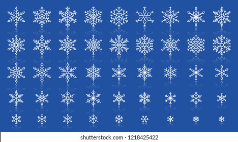 Snowflake thin line icons set. Outline sign kit of snow. Winter linear icon collection includes december, ice cristal. Simple stylized crystal white contour symbol with reflection. Vector Illustration