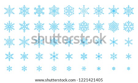 Snowflake thin line icons set. Outline monochrome sign snow kit. Winter linear icon collection includes freeze, flake, ice. Simple snowflake color contour symbol isolated on white. Vector Illustration