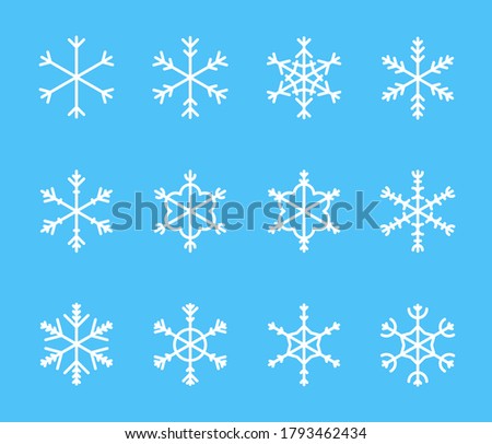 Snowflake thin line icons set. Outline web sign kit of snow. Winter linear icon collection as crystal, hexagon, ice, snowy pattern. Editable stroke without fill. Snowflake simple contour vector symbol