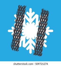 Snowflake with tire tracks.