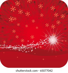 Snowflake with trail and red shine background