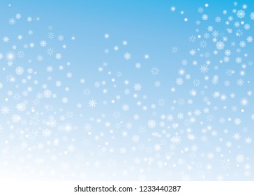 Snowflake transparent decoration effect. Christmas falling snow vector isolated on colorful background. Xmas snow flake pattern. Magic white snowfall texture. Winter snowstorm backdrop illustration.