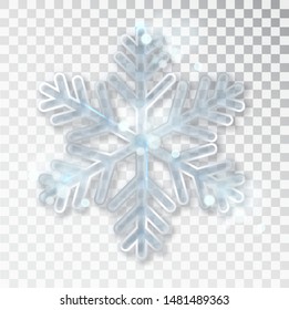 Snowflake transparent with shadow isolated on  background. Christmas and New Year's design template, mockup. Stocking Christmas decorations.