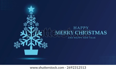 Snowflake tree design greeting card for holiday, new year wishes. Festive icons and design background create warm seasonal sentiment