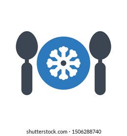snowflake utensils glyph colour vector icon