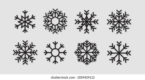 Snowflake variations icon collection. Snowflakes ice crystal on white background. Winter symbol. Christmas logo sign. Vector illustration.
