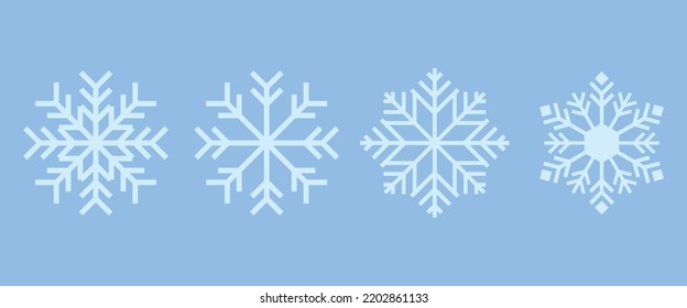 Snowflake variations icon collection. Snowflakes white ice crystal on blue background. Winter symbol. Christmas logo sign. Vector illustration.