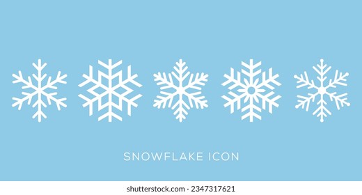 Colección de iconos de variaciones de copos de nieve. El cristal de hielo blanco se ilumina con el fondo azul. Símbolo de invierno. signo del logotipo de Navidad