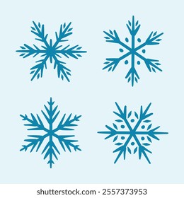 Snowflake variations icon collection. Snowflakes Blue ice crystal on blue background. Winter symbol. Christmas logo sign.