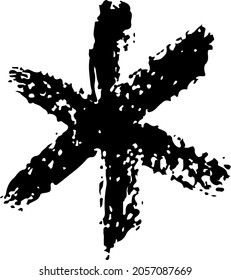 Snowflake Vector Abstract Brush Hand Drawn Geometric Texture in Black Color Sketch Simple Pattern isolated on White Background Stroke Shape