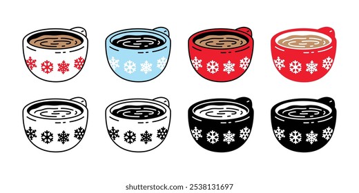 Snowflake vector coffee cup Christmas hot tea icon logo snow Santa Claus Xmas tea cartoon character doodle illustration symbol graphic design