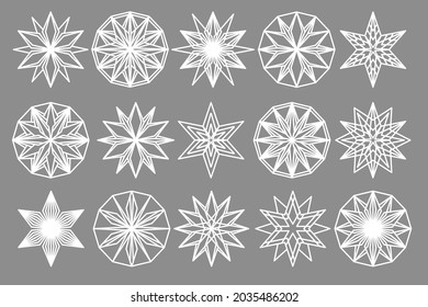 Snowflake vector collection. White snow design elements on grey background. Line snowflakes set in the same style. Christmas decoration