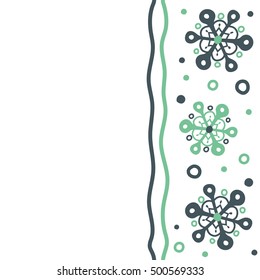 Snowflake vector design in green colors. Seamless pattern. Snow flakes background with copy space (place for your text).